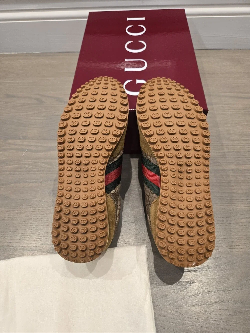 $980 Gucci Re-Motion GG Canvas Suede Sneaker Men's Camel UK 9 US 9.5 EU 42.5 NIB